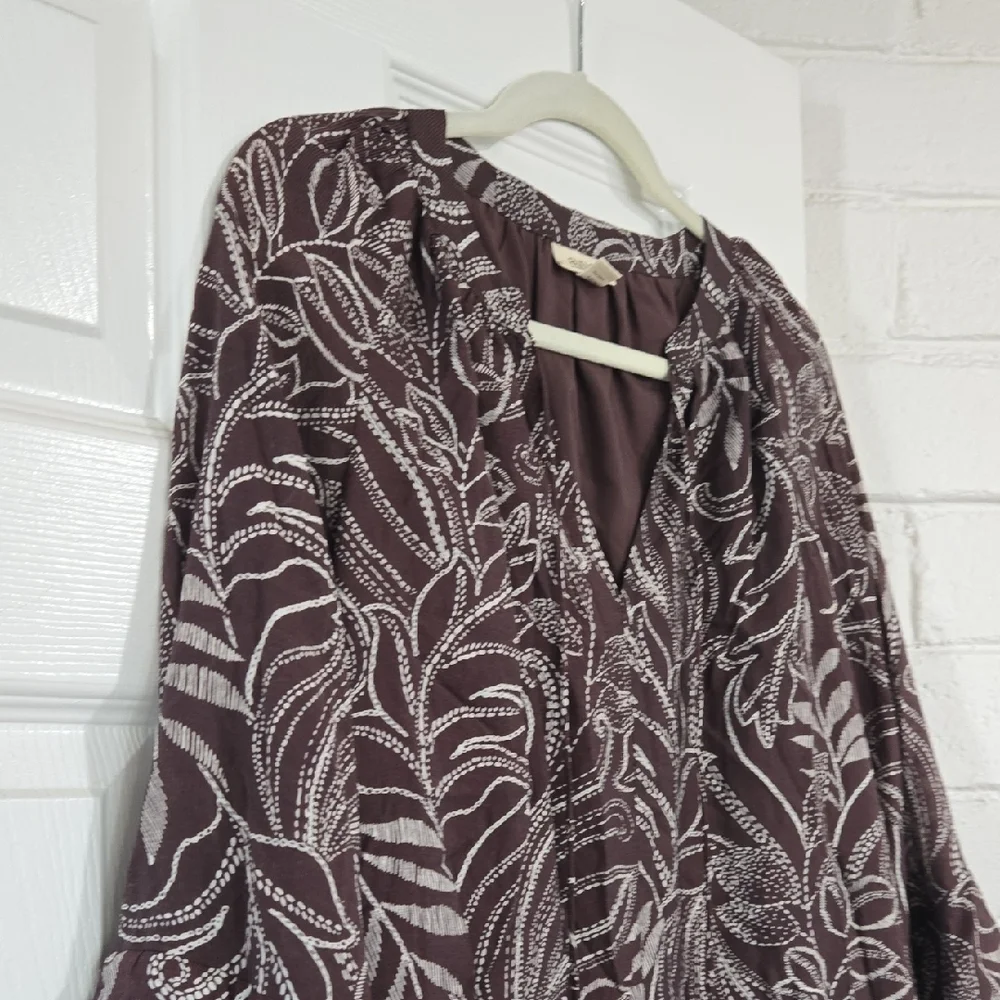 A.N.A A New Approach Brown Floral Long Sleeve Dress Lightweight Size Large